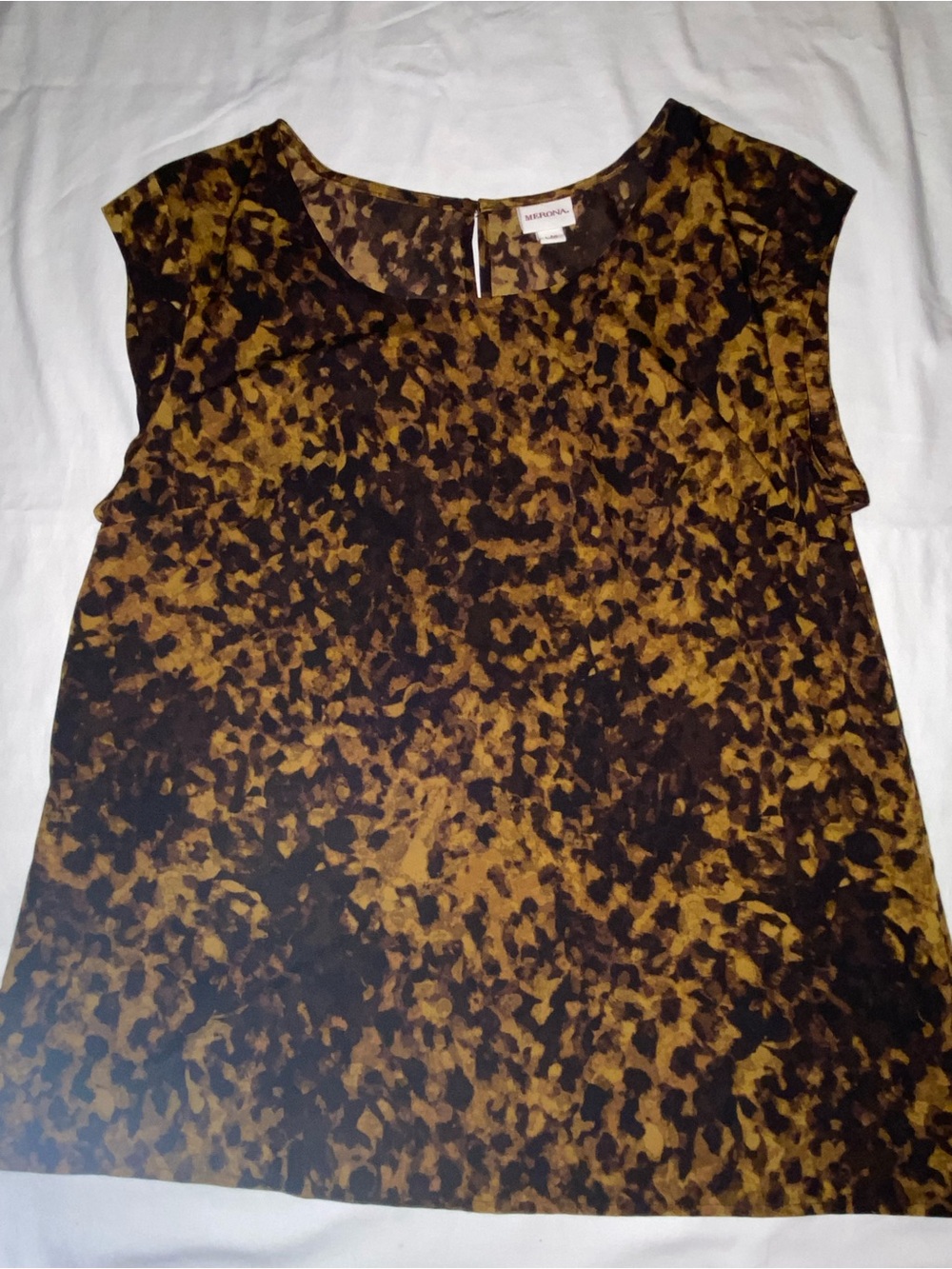 Merona Brown and Black Patterned Cap-Sleeve Blouse
